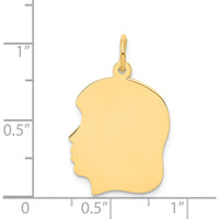 14K Yellow Gold Engravable Girl Head Charm - 23mm x 17mm - Personalized Jewelry Pendant by Oro Pregiato