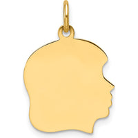 14K Yellow Gold Engravable Girl Head Charm Pendant - Polished Finish by Oro Pregiato