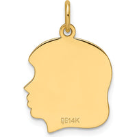 14K Yellow Gold Engravable Girl Head Charm Pendant - Polished Finish by Oro Pregiato