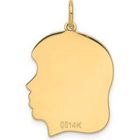 14K Yellow Gold Engravable Girl Head Charm - Personalized Pendant - 25.2mm by Oro Pregiato