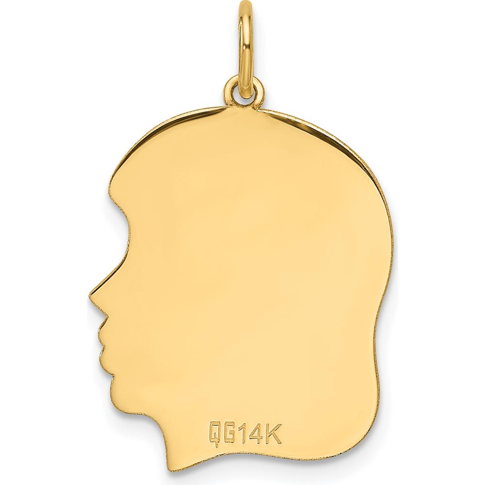 14K Yellow Gold Engravable Girl Head Charm - Personalized Pendant - 25.2mm by Oro Pregiato