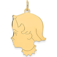 14K Yellow Gold Engravable Girl Head Charm - Personalized Pendant with Polished Finish by Oro Pregiato