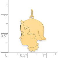14K Yellow Gold Engravable Girl Head Charm - Personalized Pendant with Polished Finish by Oro Pregiato