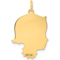 14K Yellow Gold Engravable Girl Head Charm - Personalized Pendant with Polished Finish by Oro Pregiato