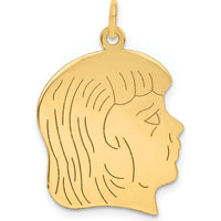 14K Yellow Gold Engravable Girl Head Charm - Personalized Pendant by Oro Pregiato
