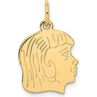 14K Yellow Gold Engravable Girl Head Charm with Polished Finish - 22mm Length by Oro Pregiato