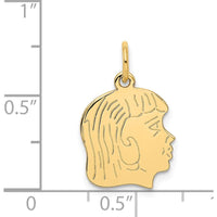 14K Yellow Gold Engravable Girl Head Charm with Polished Finish - 22mm Length by Oro Pregiato