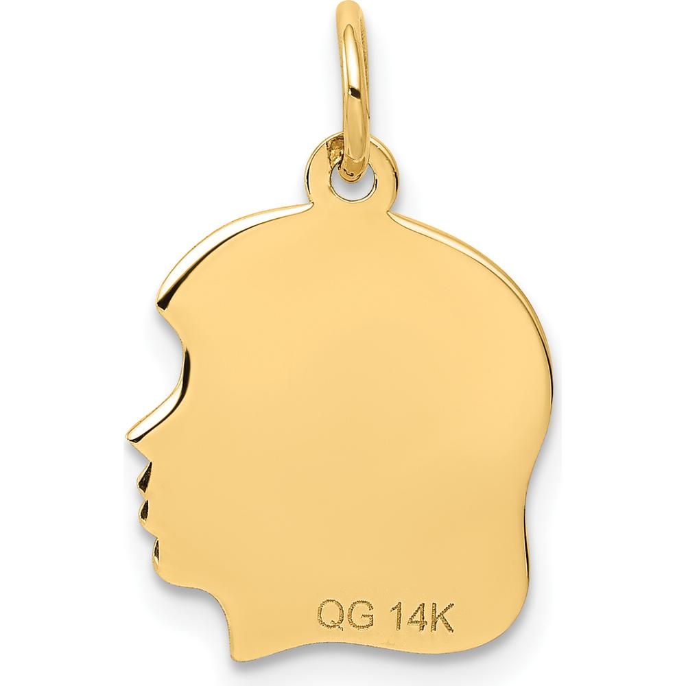 14K Yellow Gold Engravable Girl Head Charm with Polished Finish - 22mm Length by Oro Pregiato