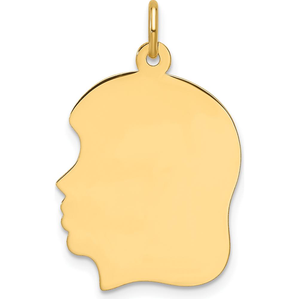 14K Yellow Gold Engravable Girl Head Pendant Charm - 26.4mm Length by Oro Pregiato