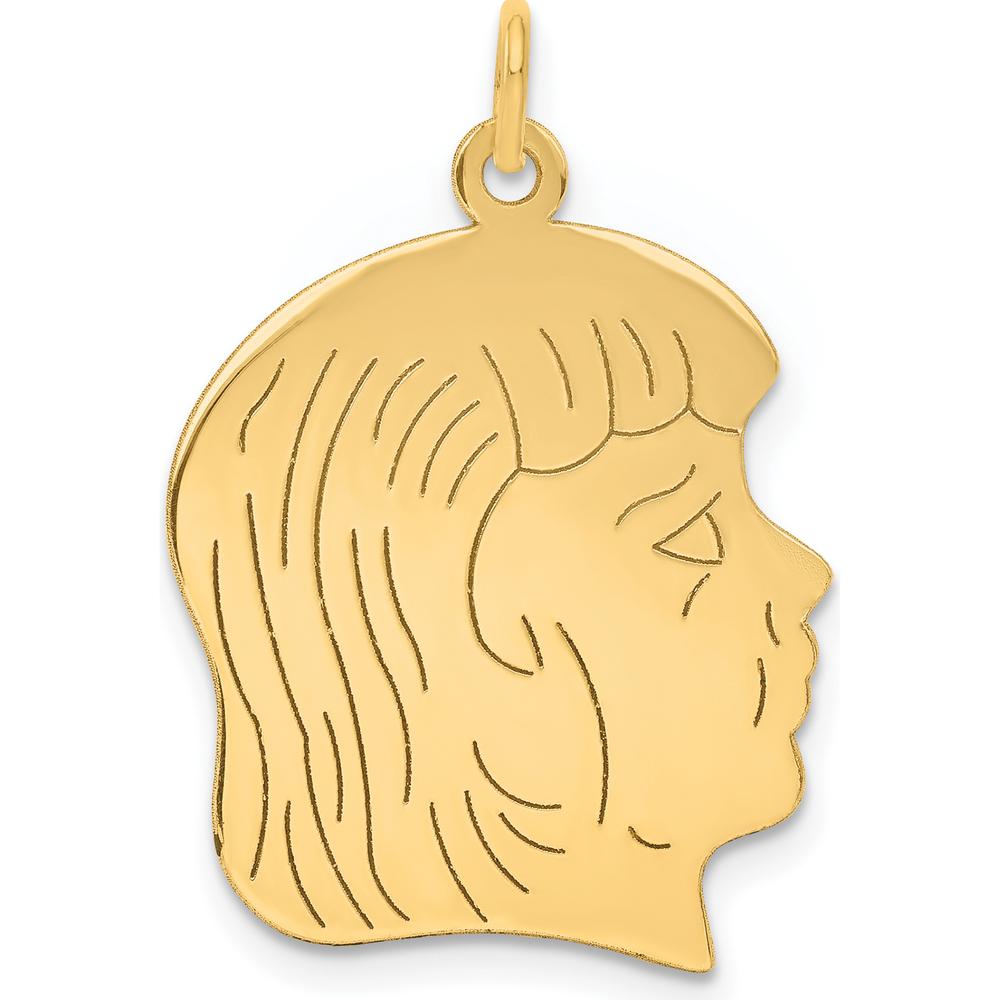14K Yellow Gold Engravable Girl Head Pendant Charm - Personalized Profile Design by Oro Pregiato
