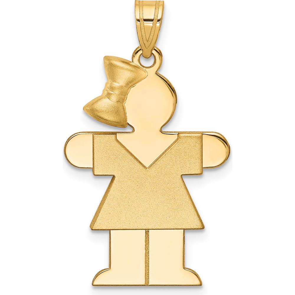14K Yellow Gold Engravable Girl with Bow Pendant - 30mm Length by Oro Pregiato