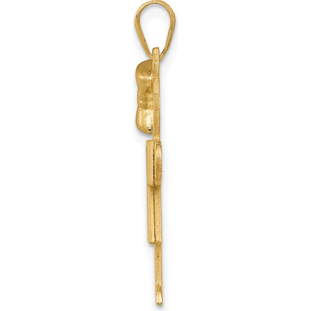 14K Yellow Gold Engravable Girl with Bow Pendant - 30mm Length by Oro Pregiato