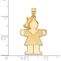 14K Yellow Gold Engravable Girl with Bow Pendant - 30mm Length by Oro Pregiato