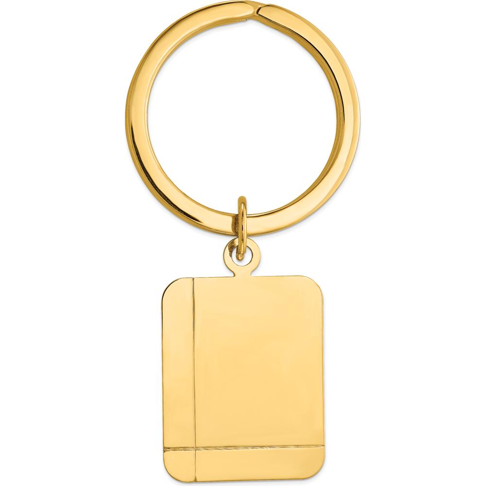 14K Yellow Gold Engravable Grooved Rectangle Disc Key Ring by Oro Pregiato