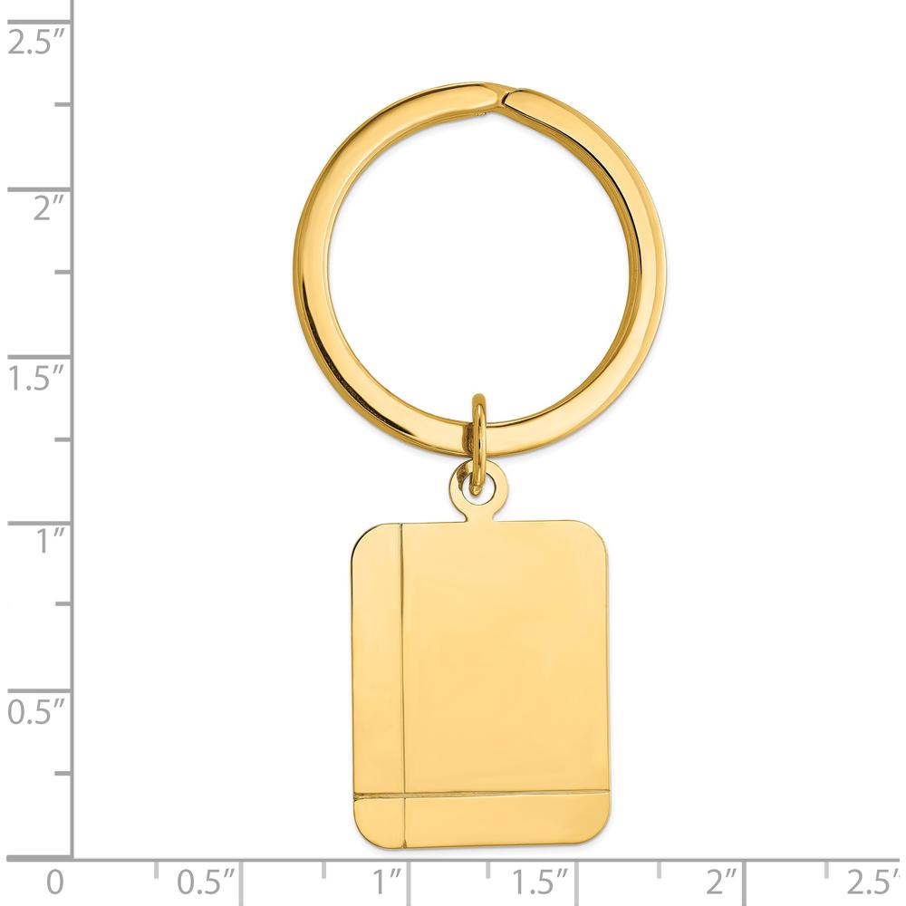 14K Yellow Gold Engravable Grooved Rectangle Disc Key Ring by Oro Pregiato