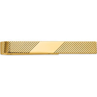 14K Yellow Gold Engravable Grooved Tie Bar - 50mm Polished Solid Gold by Oro Pregiato