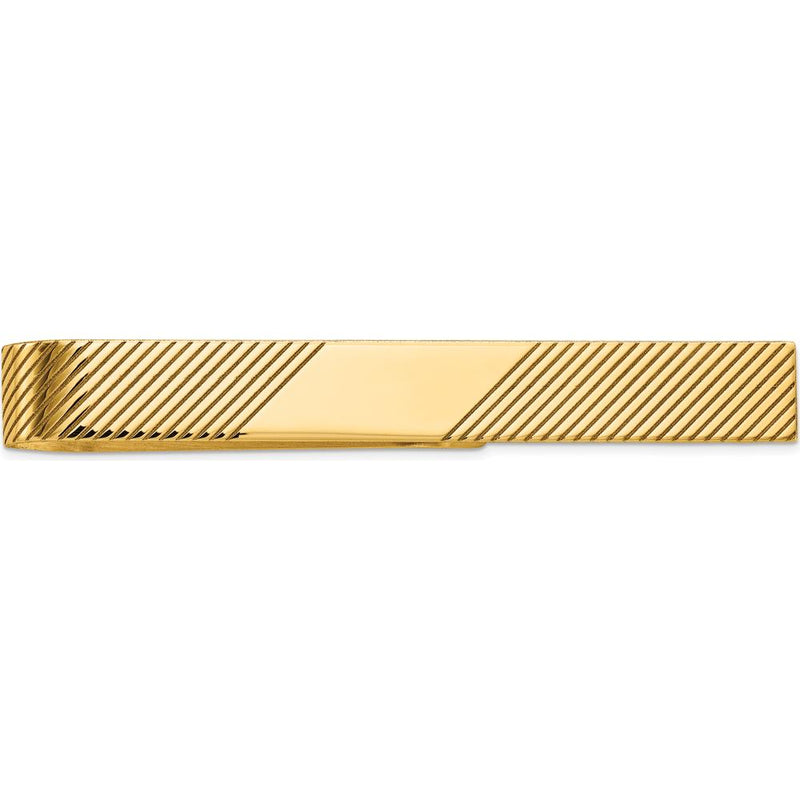 14K Yellow Gold Engravable Grooved Tie Bar - 50mm Polished Solid Gold by Oro Pregiato