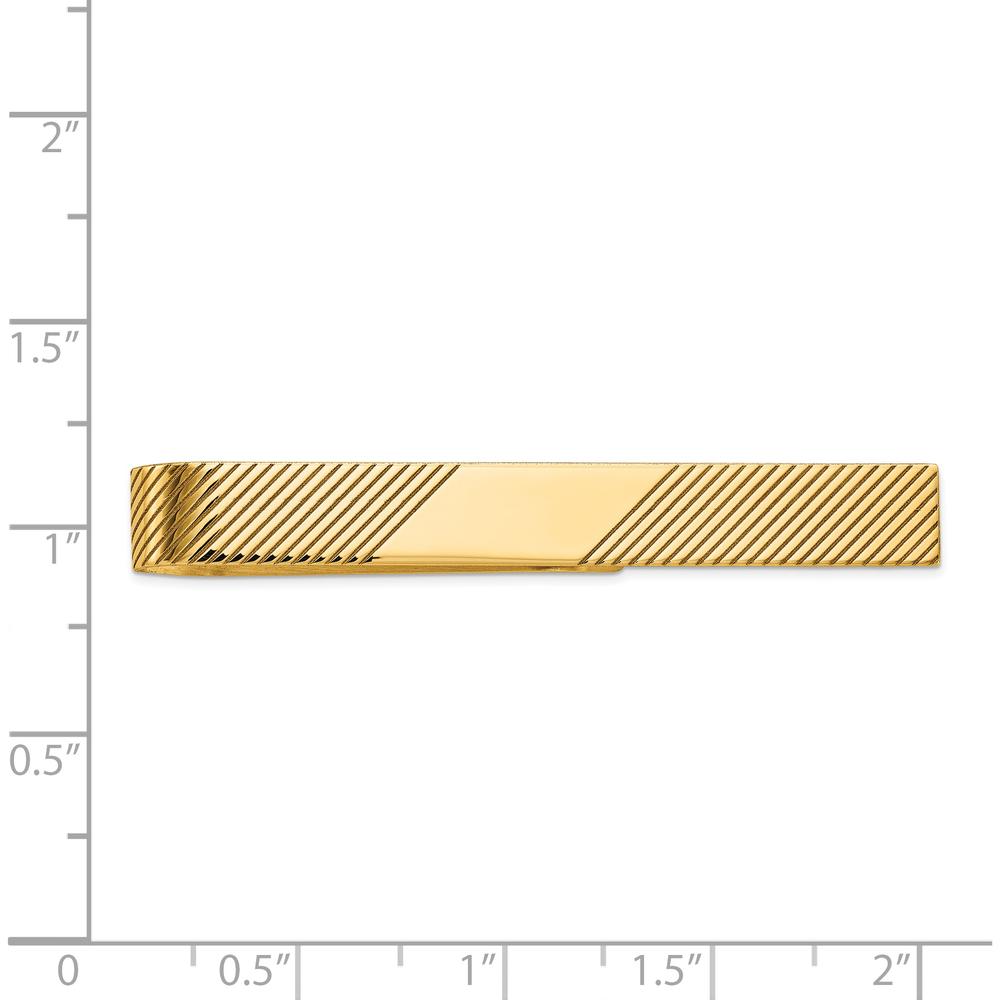 14K Yellow Gold Engravable Grooved Tie Bar - 50mm Polished Solid Gold by Oro Pregiato