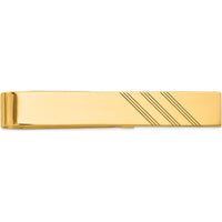 14K Yellow Gold Engravable Grooved Tie Bar with Polished Finish - 50mm x 8mm by Oro Pregiato