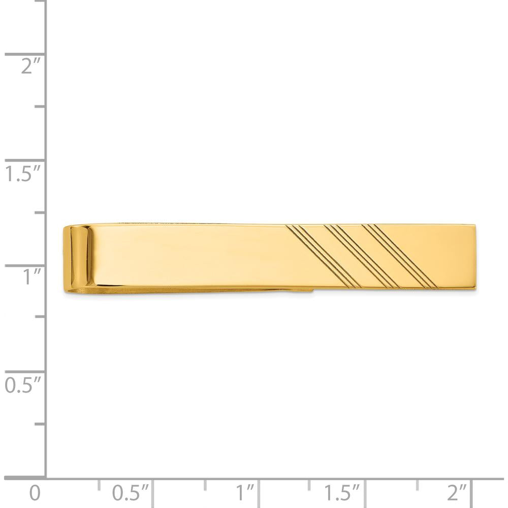 14K Yellow Gold Engravable Grooved Tie Bar with Polished Finish - 50mm x 8mm by Oro Pregiato