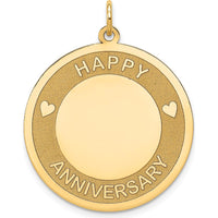 14K Yellow Gold Engravable "Happy Anniversary" Disc Charm with Heart Design - 25mm