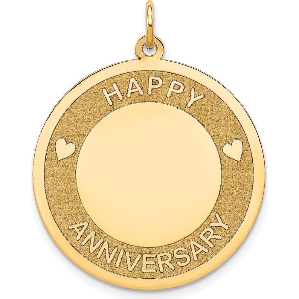 14K Yellow Gold Engravable "Happy Anniversary" Disc Charm with Heart Design - 25mm
