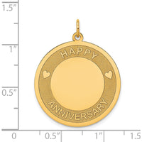 14K Yellow Gold Engravable "Happy Anniversary" Disc Charm with Heart Design - 25mm