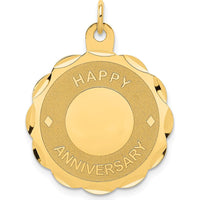 14K Yellow Gold Engravable Happy Anniversary Scalloped Disc Charm Pendant by Oro Pregiato