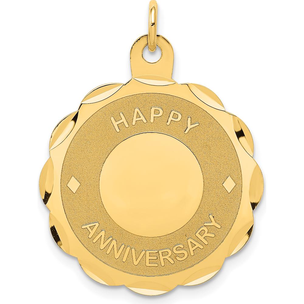 14K Yellow Gold Engravable Happy Anniversary Scalloped Disc Charm Pendant by Oro Pregiato