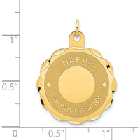 14K Yellow Gold Engravable Happy Anniversary Scalloped Disc Charm Pendant by Oro Pregiato