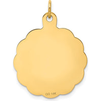 14K Yellow Gold Engravable Happy Anniversary Scalloped Disc Charm Pendant by Oro Pregiato