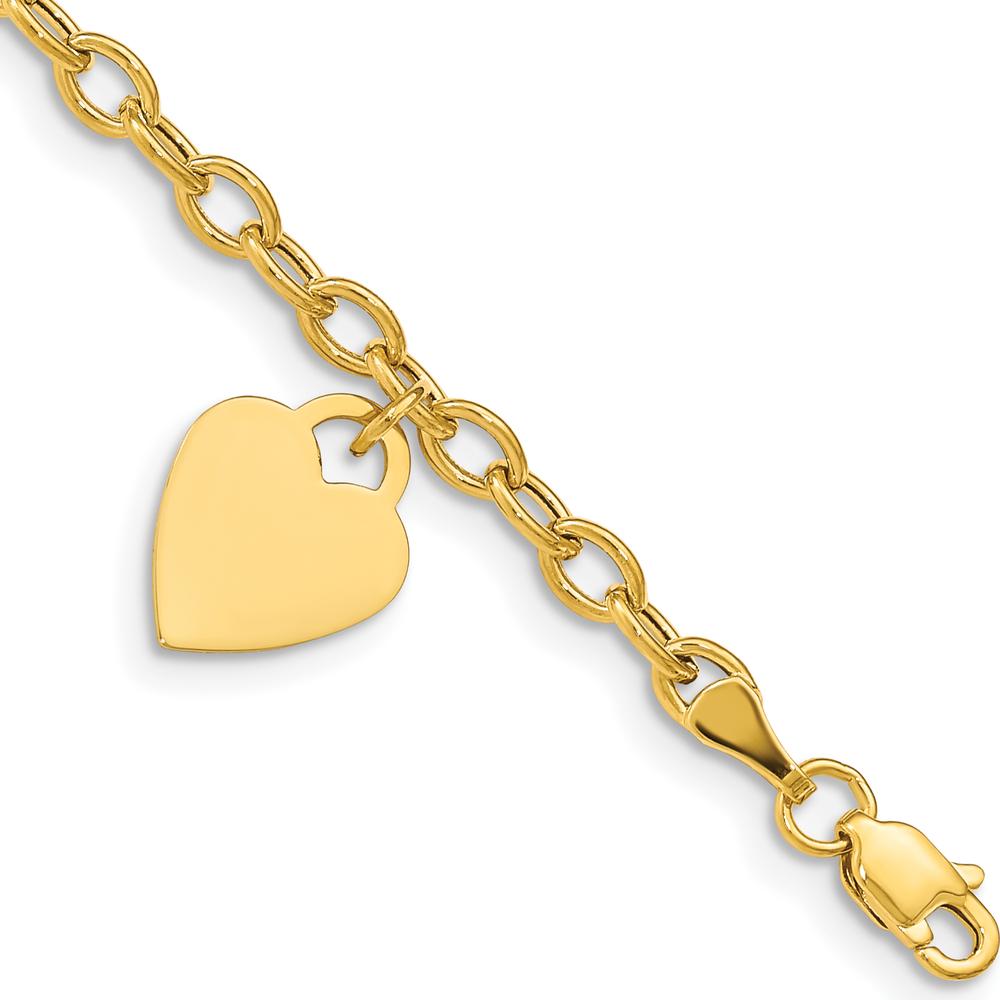 14K Yellow Gold Engravable Heart Charm 6" Child's Bracelet with Polished Finish by 0