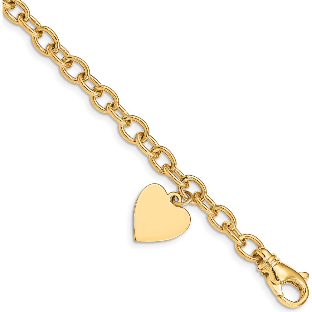 14K Yellow Gold Engravable Heart Charm 7.5" Link Bracelet with Lobster Clasp by Oro Pregiato