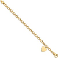 14K Yellow Gold Engravable Heart Charm 7.5" Link Bracelet with Lobster Clasp by Oro Pregiato