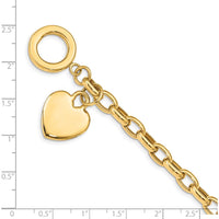 14K Yellow Gold Engravable Heart Charm and Hollow Chain Toggle Bracelet - 7.5" Length by 0