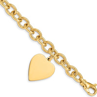 14K Yellow Gold Engravable Heart Charm Bracelet - 7.5" Length by Oro Pregiato