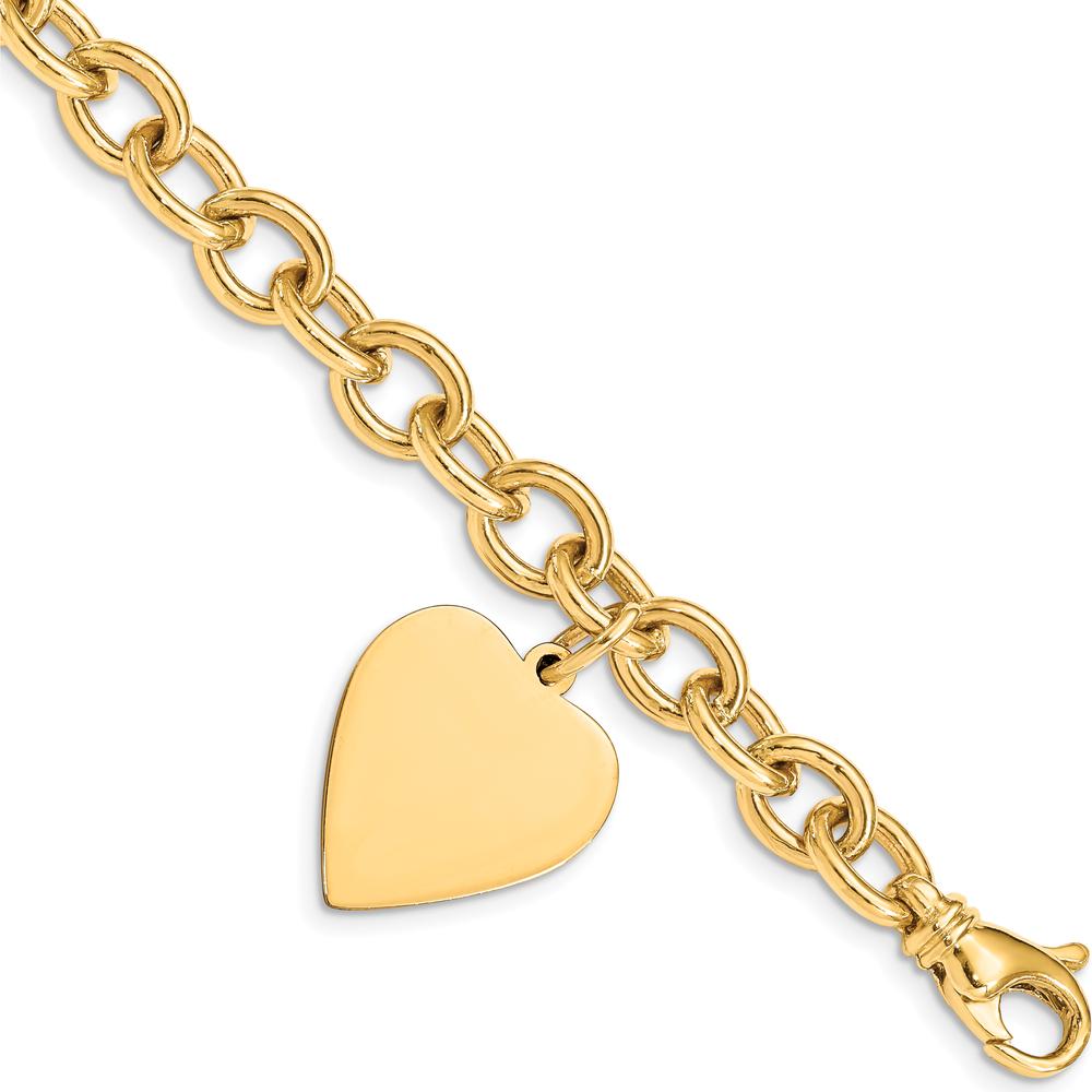 14K Yellow Gold Engravable Heart Charm Bracelet - 7.5" Length by Oro Pregiato