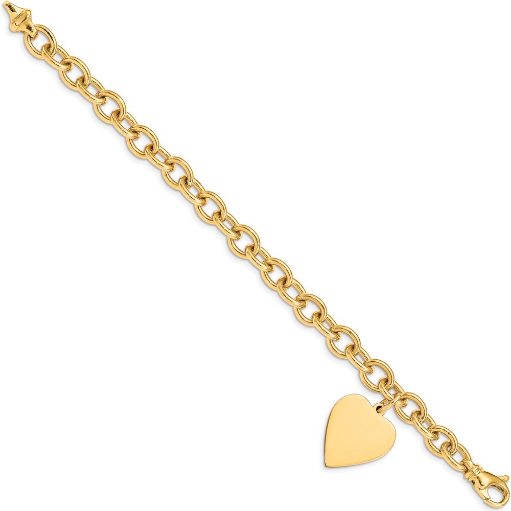 14K Yellow Gold Engravable Heart Charm Bracelet - 7.5" Length by Oro Pregiato
