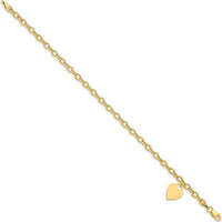 14K Yellow Gold Engravable Heart Charm Bracelet with Lobster Clasp - 8.5" Length by 0