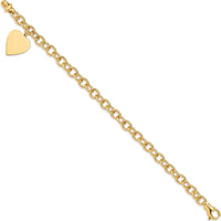14K Yellow Gold Engravable Heart Charm Bracelet with Polished Link Chain - 8.5" Length by Oro Pregiato