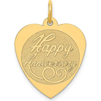 14K Yellow Gold Engravable Heart Charm Pendant - 18mm
