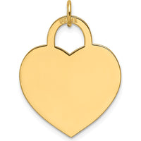 14K Yellow Gold Engravable Heart Charm Pendant - Solid Polished Finish by Oro Pregiato