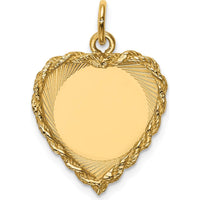14K Yellow Gold Engravable Heart Charm with Rope Detailing - 24mm Length by Oro Pregiato