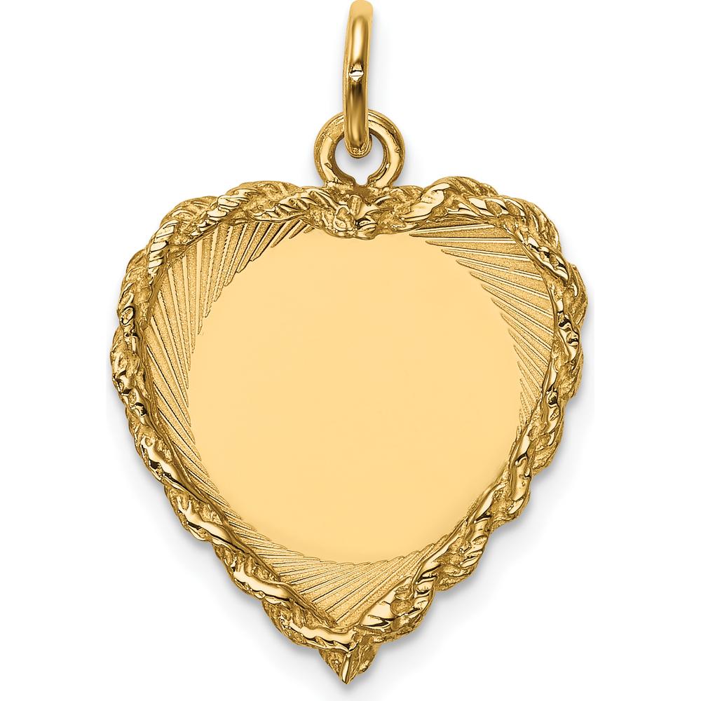 14K Yellow Gold Engravable Heart Charm with Rope Detailing - 24mm Length by Oro Pregiato