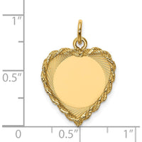 14K Yellow Gold Engravable Heart Charm with Rope Detailing - 24mm Length by Oro Pregiato