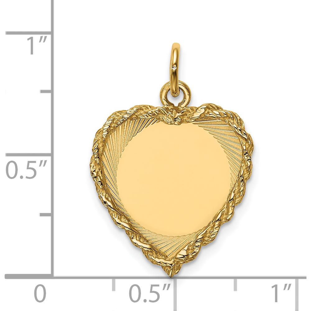 14K Yellow Gold Engravable Heart Charm with Rope Detailing - 24mm Length by Oro Pregiato
