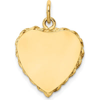 14K Yellow Gold Engravable Heart Charm with Rope Detailing - 24mm Length by Oro Pregiato