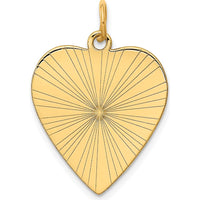 14K Yellow Gold Engravable Heart Disc Charm with Laser Etched Detailing - Polished Finish by Oro Pregiato