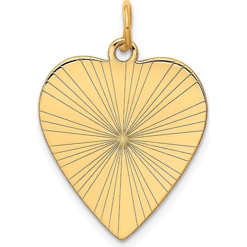 14K Yellow Gold Engravable Heart Disc Charm with Laser Etched Detailing - Polished Finish by Oro Pregiato
