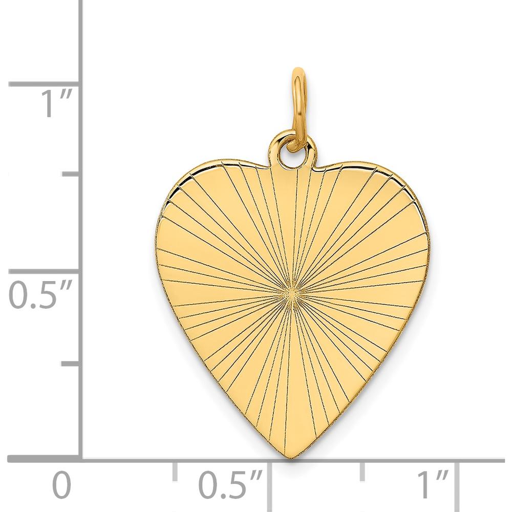 14K Yellow Gold Engravable Heart Disc Charm with Laser Etched Detailing - Polished Finish by Oro Pregiato